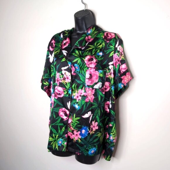 Victoria's Secret Floral Satin Tropical Rose Garden Coquette Pajama Top XXL - Picture 2 of 9
